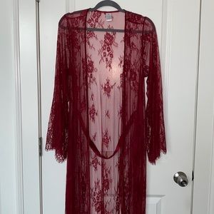 Full Length Red Lace See-Through Robe!